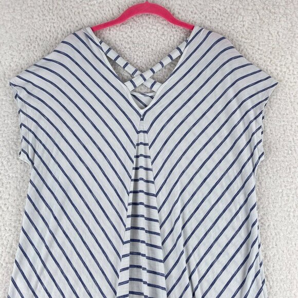 Chico's White Blue Striped Pullover Shirt Womens Stretch Short Sleeve Size Large - Picture 11 of 12